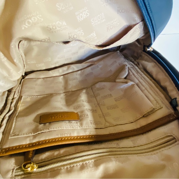 MICHAEL KORS Navy Nylon Saddle Saffiano Leather Strap JET SET Backpack Computer - Picture 6 of 12